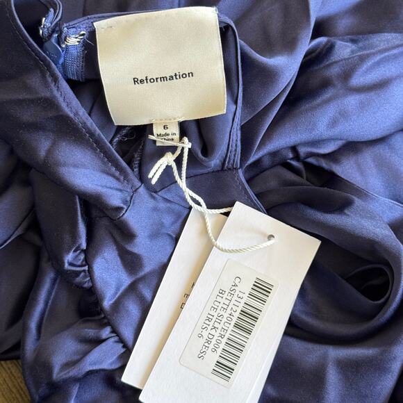 Reformation Casette Silk Midi Dress Blue Iris Size 6 NWT - Picture 5 of 9
